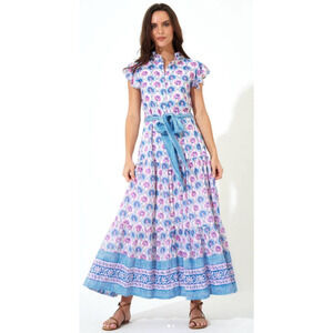 Oliphant Ruffle Collar Button Maxi Midi Dress Cotton Tie Waist Tuckernuck XL